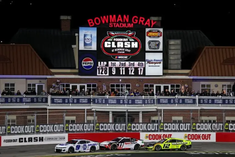 LCQ; Feb 2, 2025; WInston-Salem, North Carolina, USA; NASCAR Cup Series driver Chase Elliot (9), NASCAR Cup Series driver Denny Hamlin (11) and NASCAR Cup Series driver Ryan Blaney (12) during the Clash at Bowman Gray at Bowman Gray Stadium.