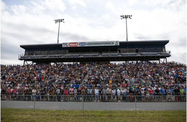 Mar 9, 2025; Gainesville, FL, USA; General view of NHRA fans in the grandstands during the Gatornationals at Gainesville Raceway.