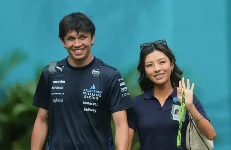 Williams driver Alex Albon and professional golfer Lily Muni He F1 Miami Grand Prix