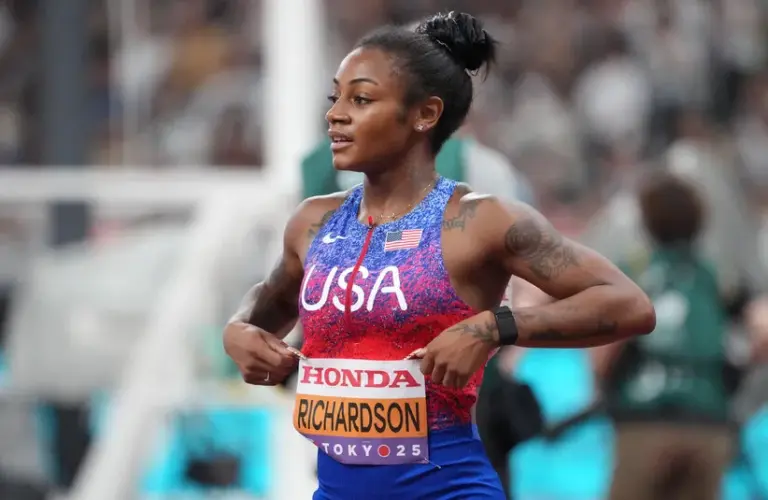 Sha’Carri Richardson (USA) reacts after finishing fifth in the women’s 100 meter final during the World Athletic Championships at National Stadium.