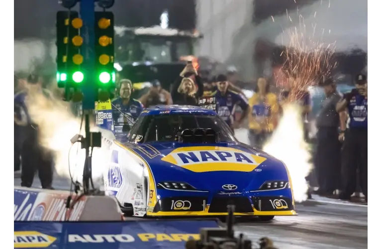 Sep 26, 2025; Madison, IL, USA; NHRA funny car driver Ron Capps during qualifying for the Midwest Nationals at World Wide Technology Raceway. Mandatory Credit: Mark J. Rebilas-Imagn Images