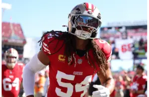 Fred Warner warms up before a game against the Tampa Bay Buccaneers at Raymond James Stadium.