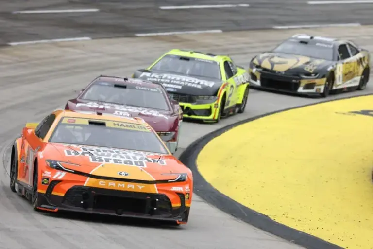 Oct 26, 2025; Martinsville, Virginia, USA; NASCAR Cup Series driver Denny Hamlin (11) during the Xfinity 500 at Martinsville Speedway.