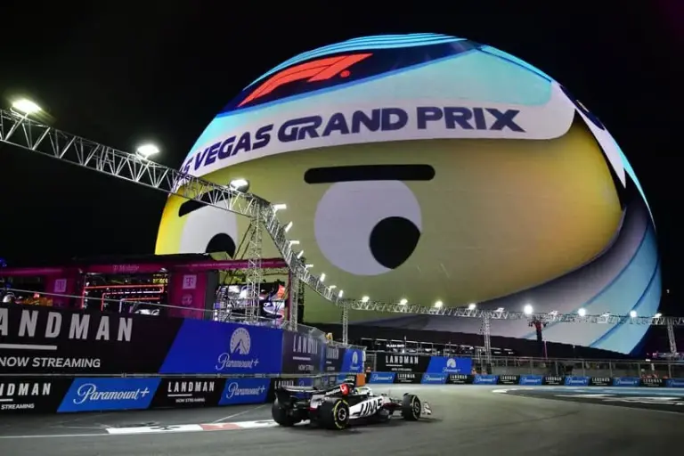 Nov 20, 2025; Las Vegas, NV, USA; Haas F1 Team driver Oliver Bearman (87) during practice for the Las Vegas Grand Prix at Las Vegas Strip Circuit.