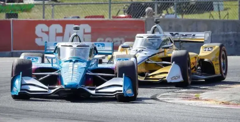 Josef Newgarden (4) corners on turn 5 during a warm up for the IndyCar XPEL Grand Prix at Elkhart Lake’s Road America near Elkhart Lake, Wis.