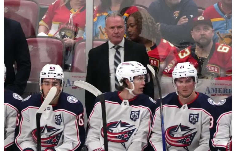Columbus Blue Jackets Head Coach Dean Evason Looks At ice