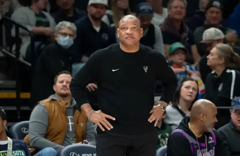 Milwaukee Bucks Head Coach Doc Rivers Look At Sidelines During Game