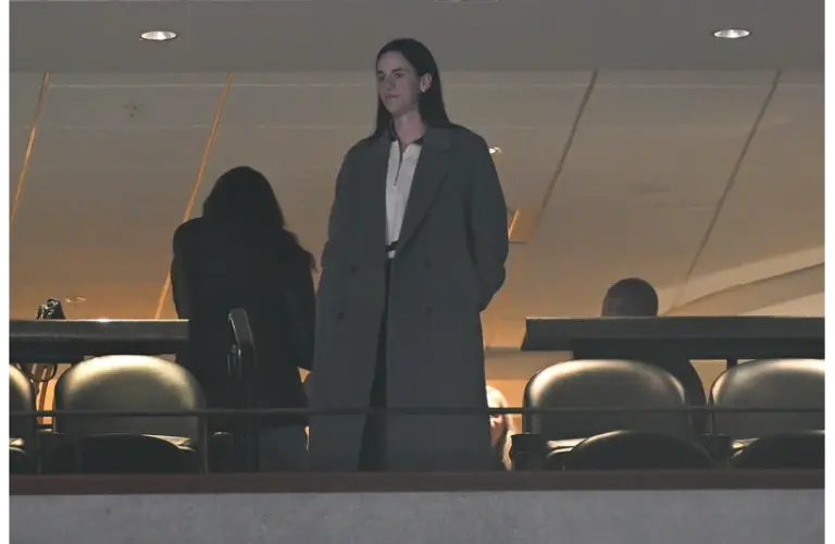 Caitlin Clark watching a Butler game earlier this season.