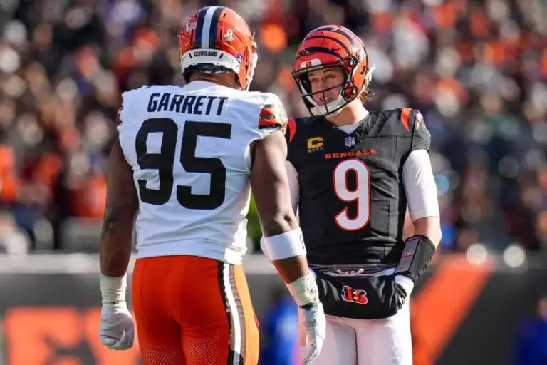 Browns defensive end and Bengals quarterback Joe Burrow.