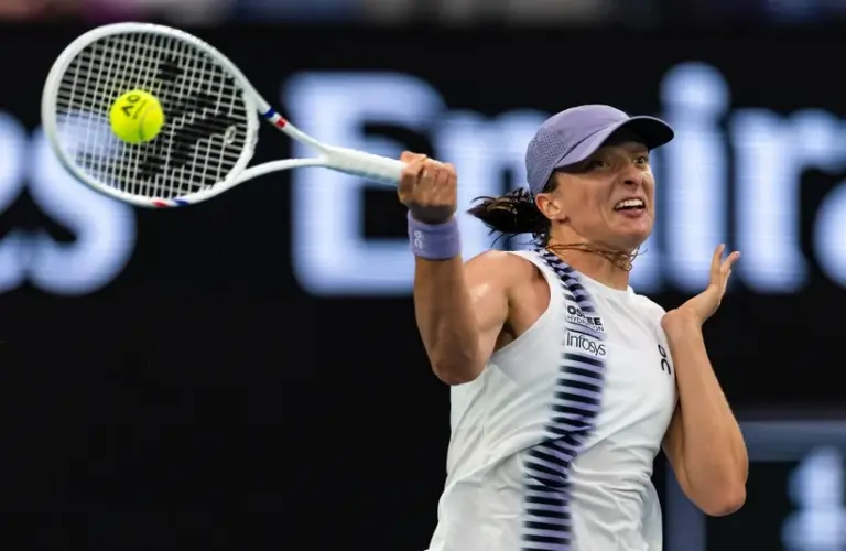 Swiatek hitting a forehand