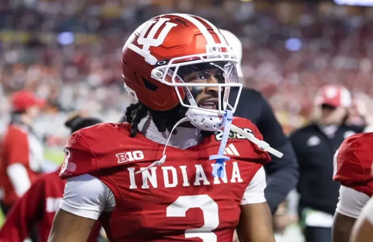 Indiana Hoosiers wide receiver Omar Cooper Jr. (3) against the Miami Hurricanes in the College Football Playoff National Championship game at Hard Rock Stadium.