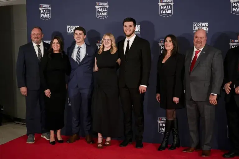 Jan 23, 2026; Charlotte, NC, USA; Ray Hendicks’ family pose on the red carpet during the NASCAR Hall of Fame Induction at Charlotte Convention Center - Crown Ballroom. Mandatory Credit: