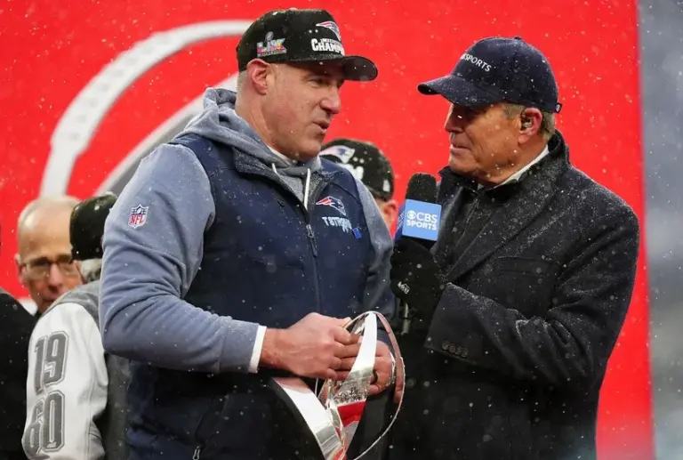 New England Patriots head coach Mike Vrabel speaks to the media after defeating the Denver Broncos in the 2026 AFC Championship Game
