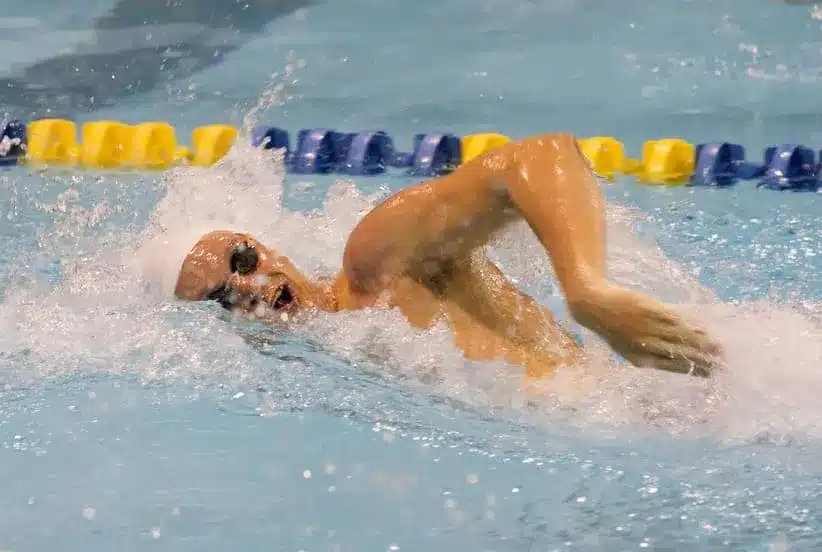 May 16, 2014; Charlotte, NC, USA; Yannick Agnel swims the 200 meter freestyle during the Arena Grand Prix at Mecklenburg County Aquatic Center.