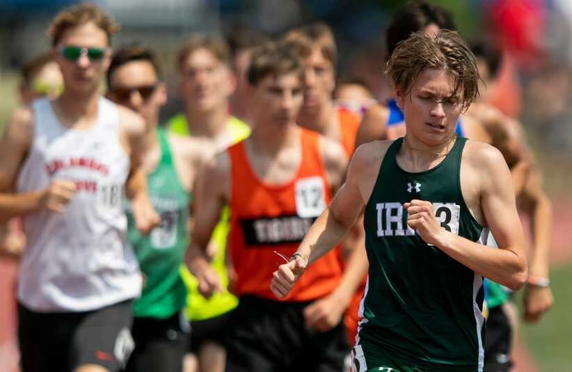 Fisher Catholic's Noah Sharp competes in the boys 3200 during the state track and field championships at Jesse Owens Memorial Stadium at The Ohio State University on June 3, 2023, in Columbus, Ohio. This is not Catholic University Track and Field