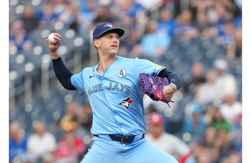 Toronto Blue Jays starting pitcher Bowden Francis (44) throws a pitch against the Philadelphia Phillies during the first inning at Rogers Centre.