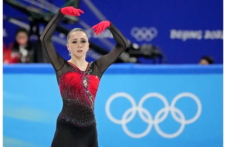 Feb 17, 2022; Beijing, China; Kamila Valieva (ROC) in the women s figure skating free program during the Beijing 2022 Olympic Winter Games at Capital Indoor Stadium.
