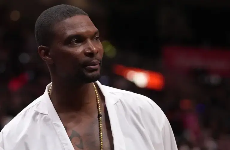 Former Miami Heat player Chris Bosh attends the game between the Miami Heat and the Brooklyn Nets