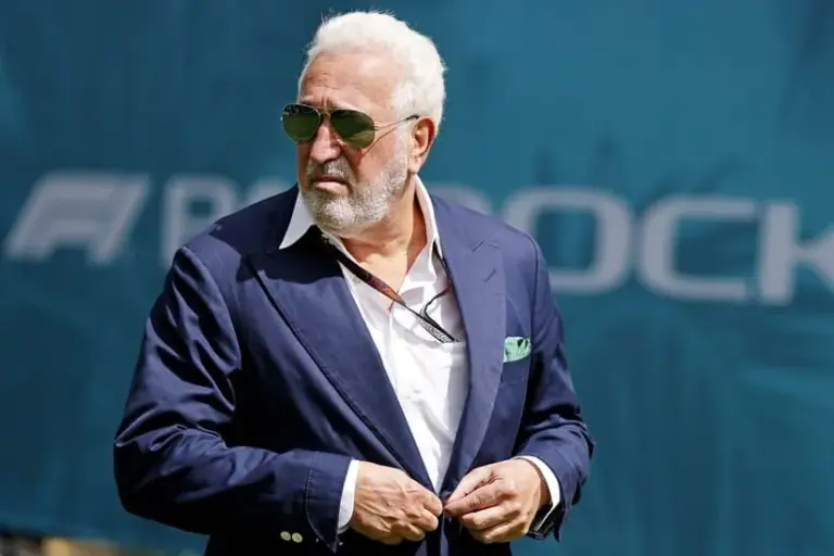 May 5, 2024; Miami Gardens, Florida, USA; Aston Martin executive chairman Lawrence Stroll walks into the F1 Village before the F1 Miami Grand Prix at Miami International Autodrome.