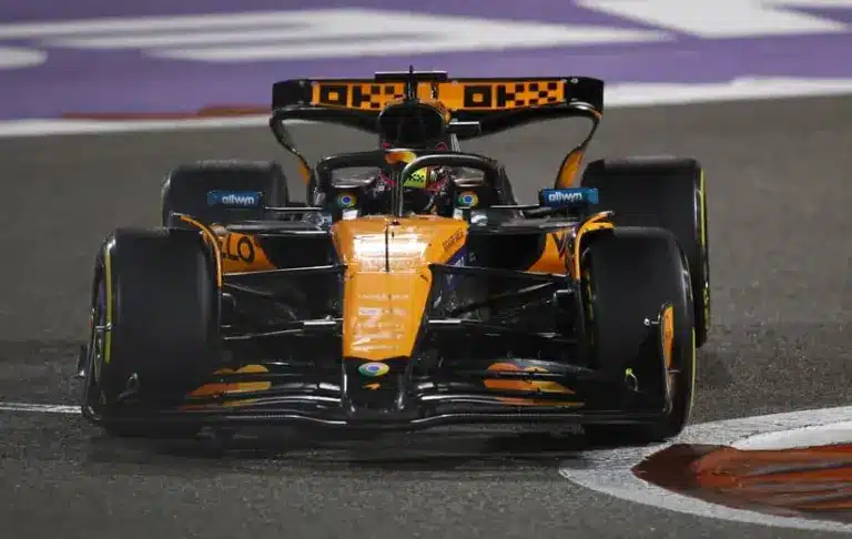 McLaren; April 13, 2025; Sakhir, BAHRAIN; Oscar Piastri during the F1 Bahrain Grand Prix at the Bahrain International Circuit.