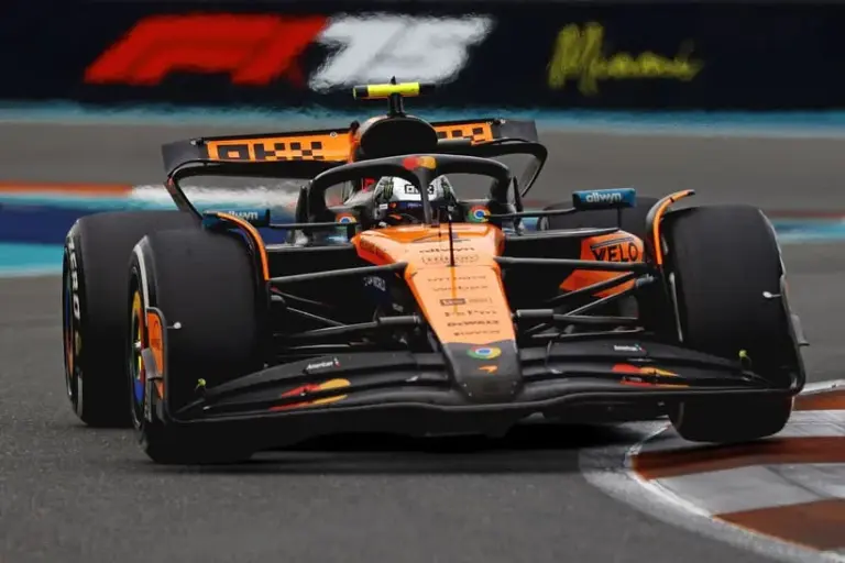 Stella; May 4, 2025; Miami Gardens, FL, USA; McLaren driver Lando Norris (4) during the F1 Miami Grand Prix at Miami International Autodrome.