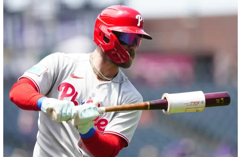 Phillies first baseman Bryce Harper on deck to bat