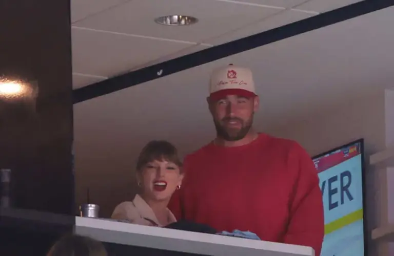 American singer-songwriter Taylor Swift and Kansas City Chiefs Travis Kelce are in attendance during the game between Edmonton Oilers and Florida Panthers