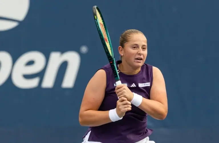 Ostapenko hitting a backhand