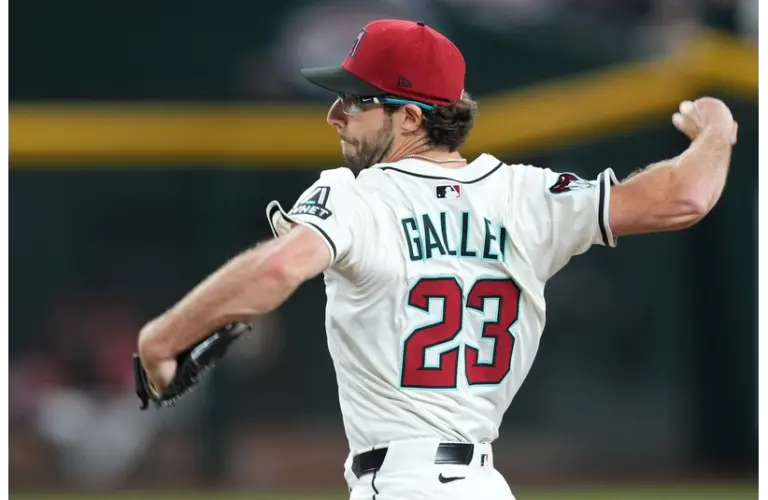 Diamondbacks pitcher Zac Gallen pitches against the Giants