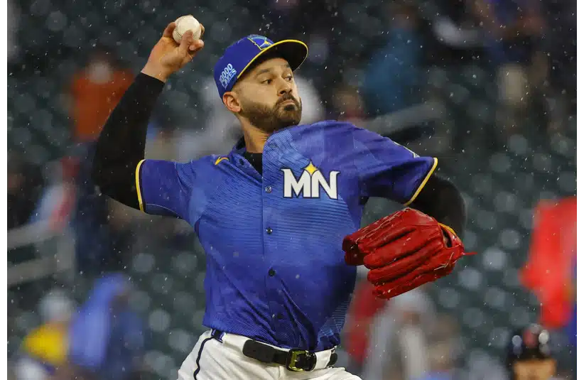 Twins starter Pablo Lopez throwing the Baseball