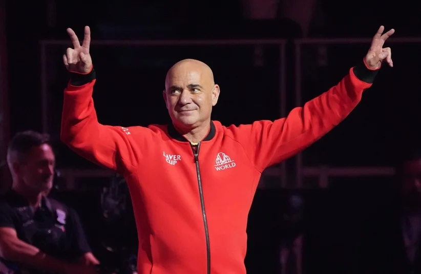 Agassi giving victory signs