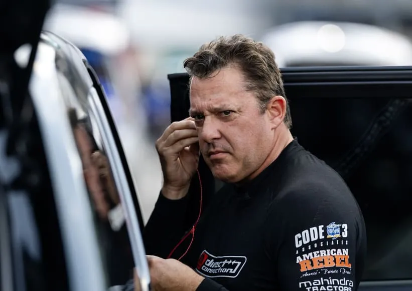 Sep 21, 2025; Concord, NC, USA; NHRA top fuel driver Tony Stewart during the Carolina Four Wide Nationals at zMax Dragway.