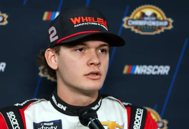 Oct 30, 2025; Avondale, Arizona, USA; NASCAR Xfinity Series driver Jesse Love during Championship Four media day at Phoenix Raceway.