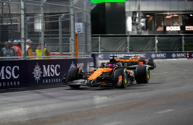 McLaren driver Oscar Piastri drives during Las Vegas Grand Prix