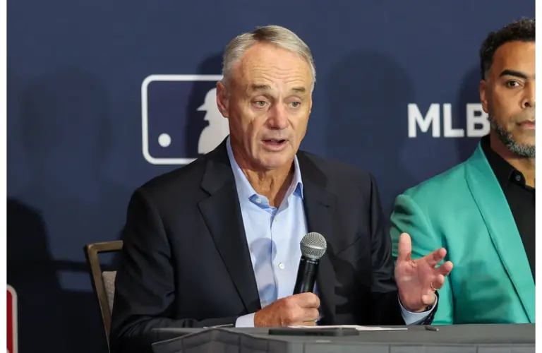 MLB Commissioner Rob Manfred speaking to the media