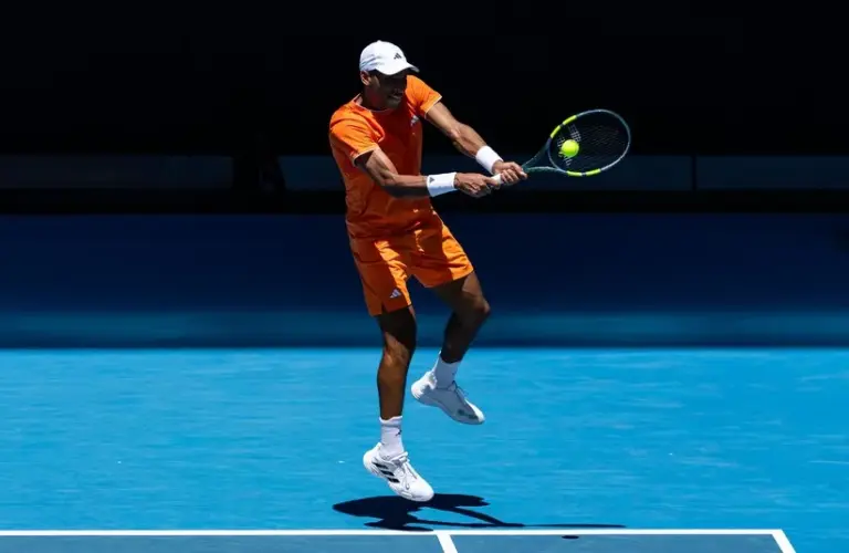 Felix Auger-Aliassime of Canada in action