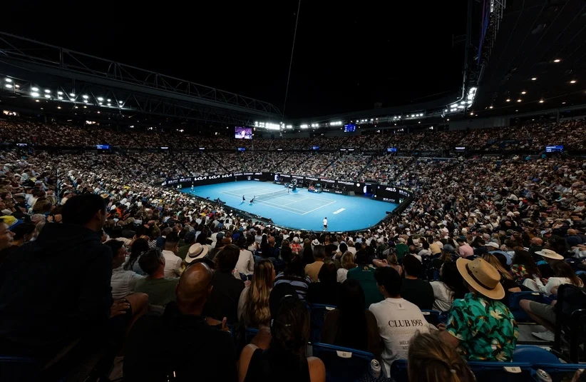 Burruchaga watching tennis at Rod Laver Arena