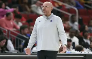 Dallas Mavericks head coach Jason Kidd reacts during the third quarter against the Houston Rockets at Toyota Center