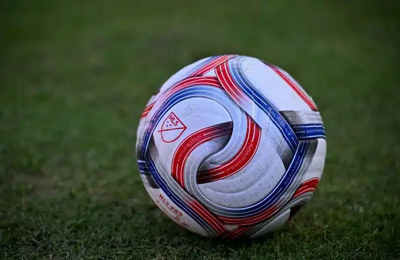 A view of an MLS soccer ball and logo during the game between FC Dallas and New York Red Bulls