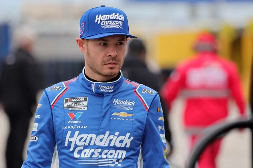 Feb 11, 2026; Daytona Beach, Florida, USA; NASCAR Cup Series driver Kyle Larson (5) during practice for the Daytona 500 at Daytona International Speedway.