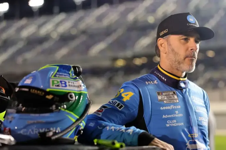 Feb 11, 2026; Daytona Beach, Florida, USA; NASCAR Cup Series driver Jimmie Johnson (84) during qualifying for the Daytona 500 at Daytona International Speedway.
