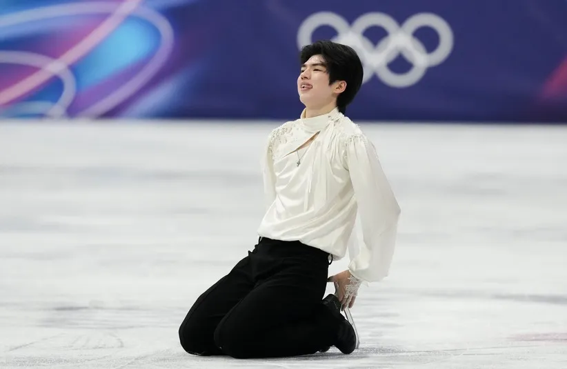 Junhwan Cha of South Korea competes in the men’s singles free program during the Milano Cortina 2026 Olympic Winter Games at Milano Ice Skating Arena