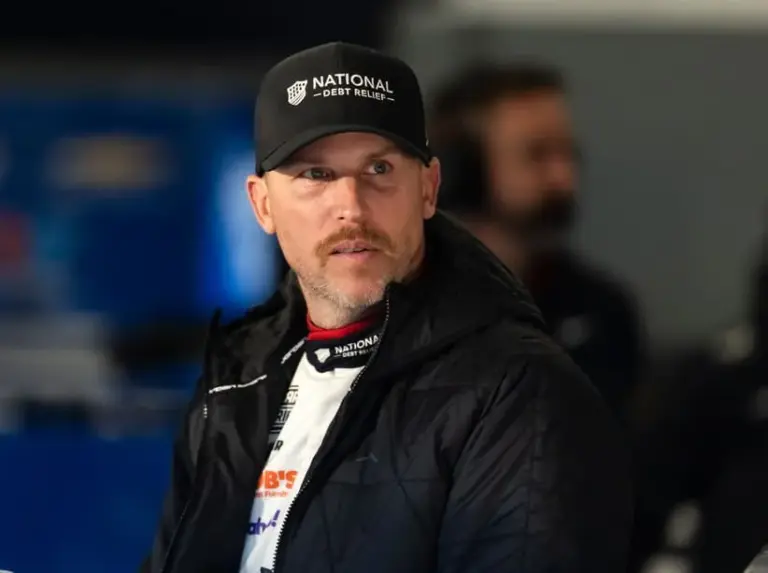 Feb 13, 2026; Daytona Beach, Florida, USA; NASCAR Cup Series driver Denny Hamlin during practice for the Daytona 500 at Daytona International Speedway.