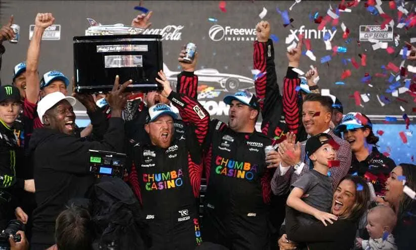 Michael Jordan at Tyler Reddick on Victory Lane. The 2026 Daytona 500 held Feb.15 at Daytona International Speedway