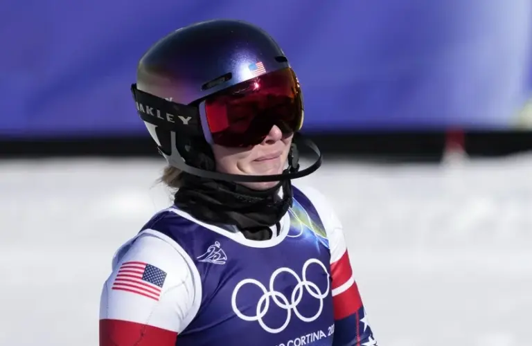 Mikaela Shiffrin of the United States reacts after winning the gold medal