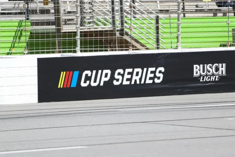 Feb 22, 2026; Hampton, Georgia, USA; Cup Series banner at EchoPark Speedway.
