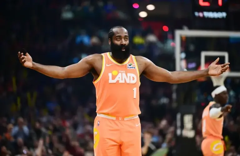 Cleveland Cavaliers guard James Harden (1) celebrates