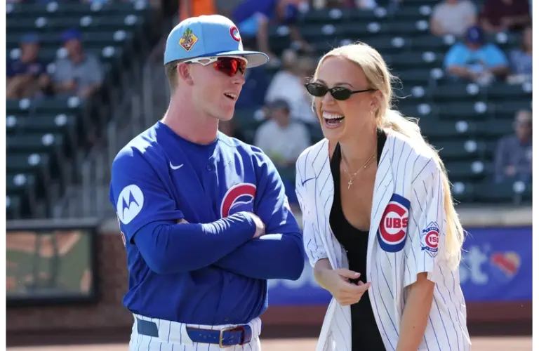 Cubs star Pete Crow Armstrong talking to WNBA player Sophie Cunningham