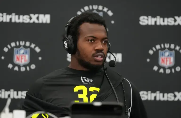 ; Miami defensive lineman Rueben Bain Jr. (DL32) on the SiriusXM NFL Radio set during the NFL Scouting Combine