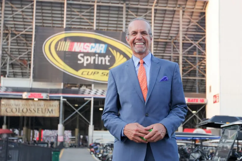 Aug 22, 2015; Bristol, TN, USA; NASCAR diver/announcer Kyle Petty at the Irwin Tools Night Race at Bristol Motor Speedway.